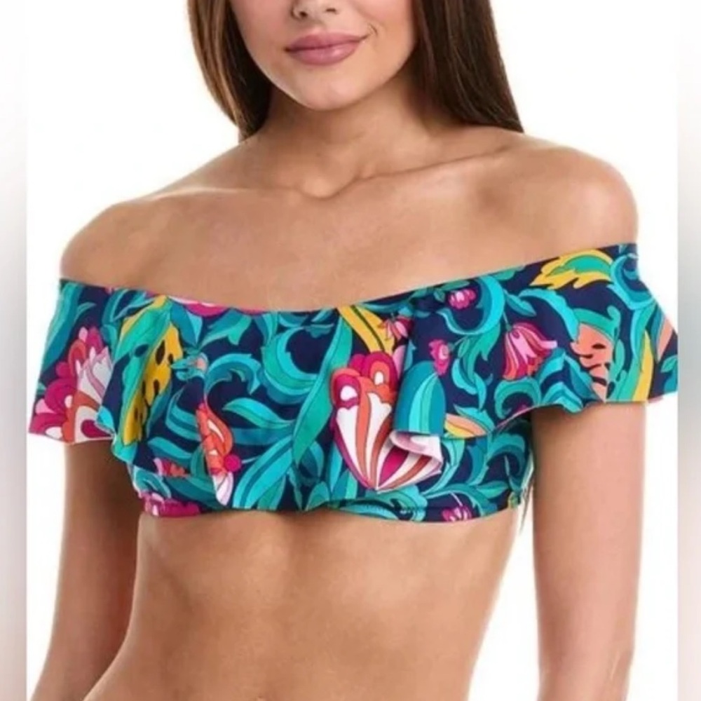 NWT ($98USD) Trina Turk India Garden Ruffle Bandeau Bikini Top
